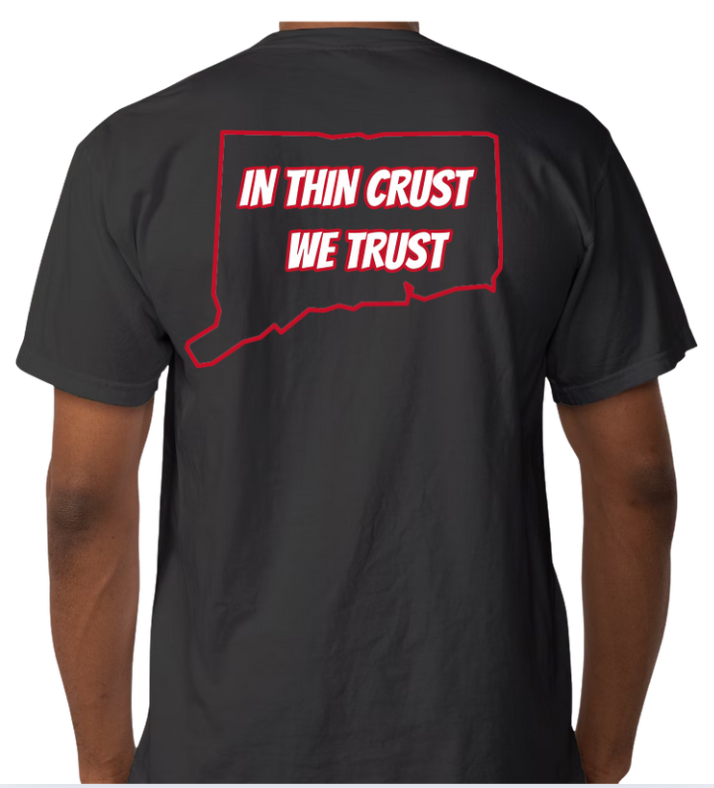 "In Thin Crust We Trust" Pocket T-Shirt *RIKOSDOUGH PROMOTION